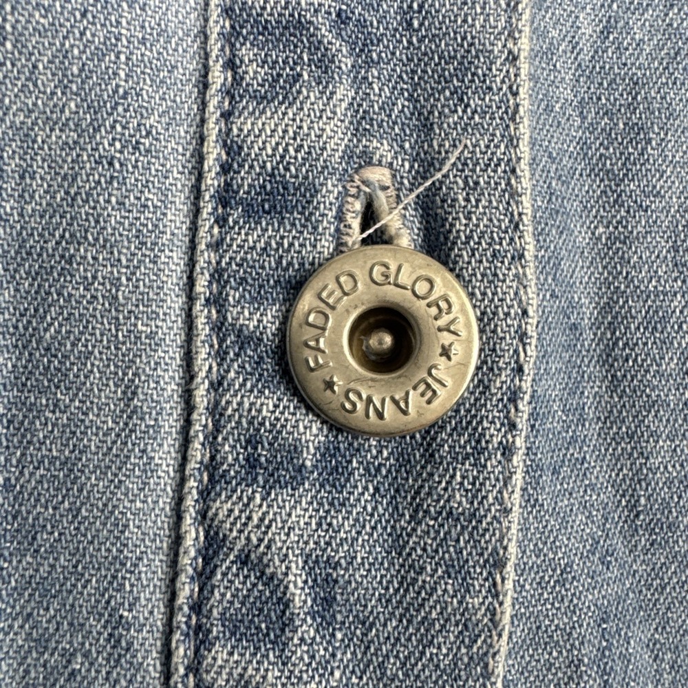 Vintage Faded Glory Denim Dress Womens 10 Button Front Short Sleeve Cottage 00s‎ - Picture 2 of 10